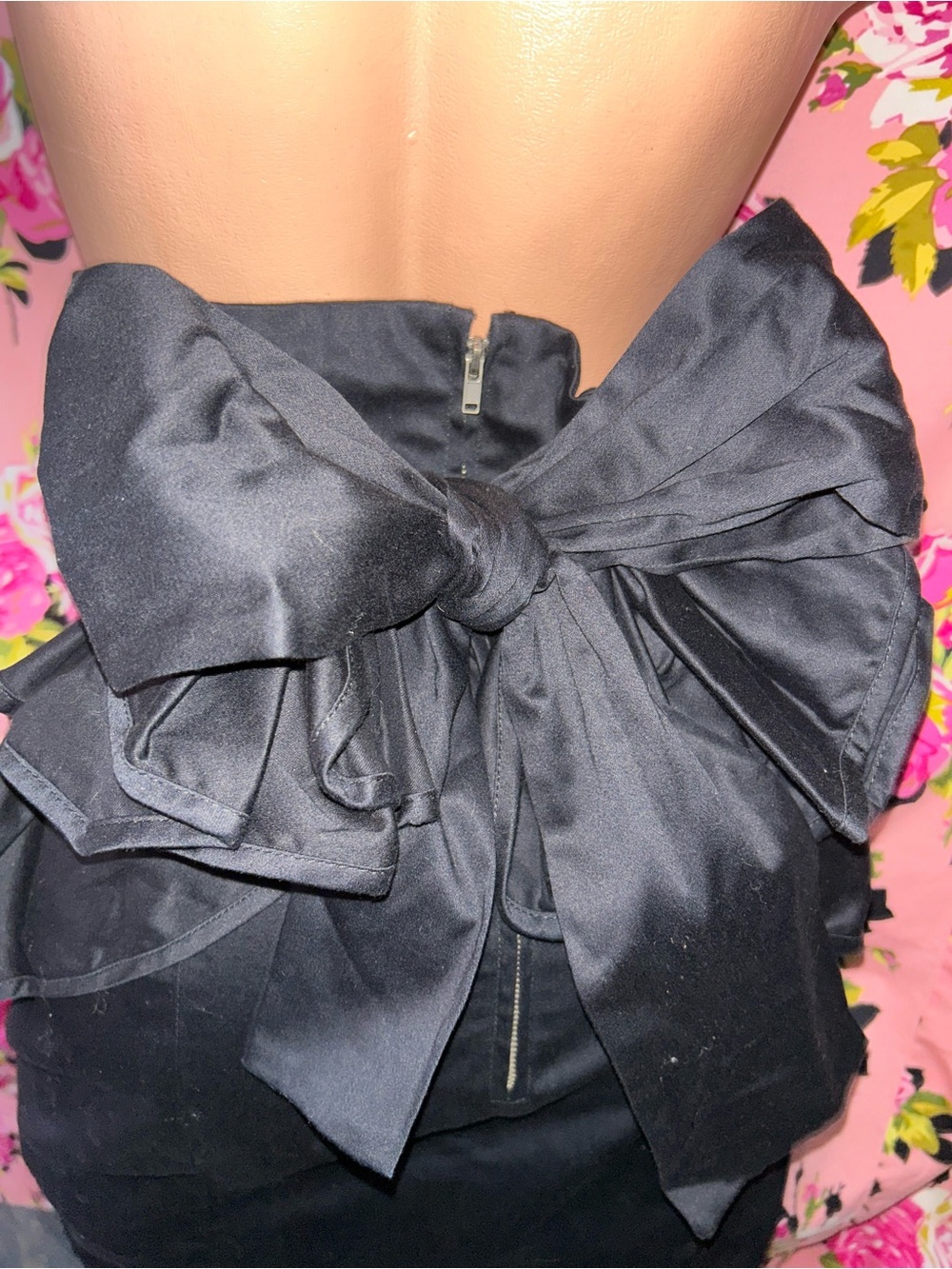 Betsey Johnson black size 6 peplum vintage retro big bow rockabilly skirt pinup